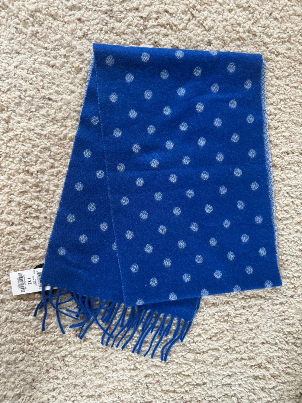 NWT Charter Club Luxury 100% Cashmere reversible Scarf Blue Polka Dot NEW 62x12”